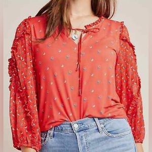 Anthropologie Maeve Jacquin Polka Dot Blouse Size: Small